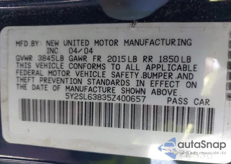 2005 Pontiac Vibe из США, поврежденный, VIN 5Y2SL63835Z400657